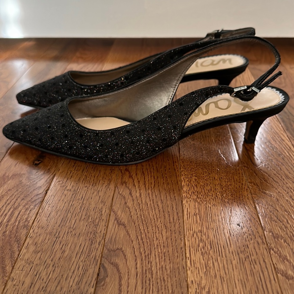 New Without Box Sparkly Black Polka Dot Sam Edelman Kitten Heels Size 9.5!!
